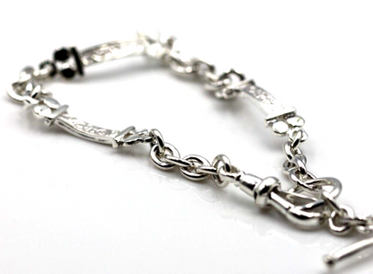 Genuine 925 Sterling Silver Antique Bracelet + Swivel + T-Bar