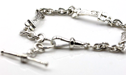 Genuine 925 Sterling Silver Antique Bracelet + Swivel + T-Bar