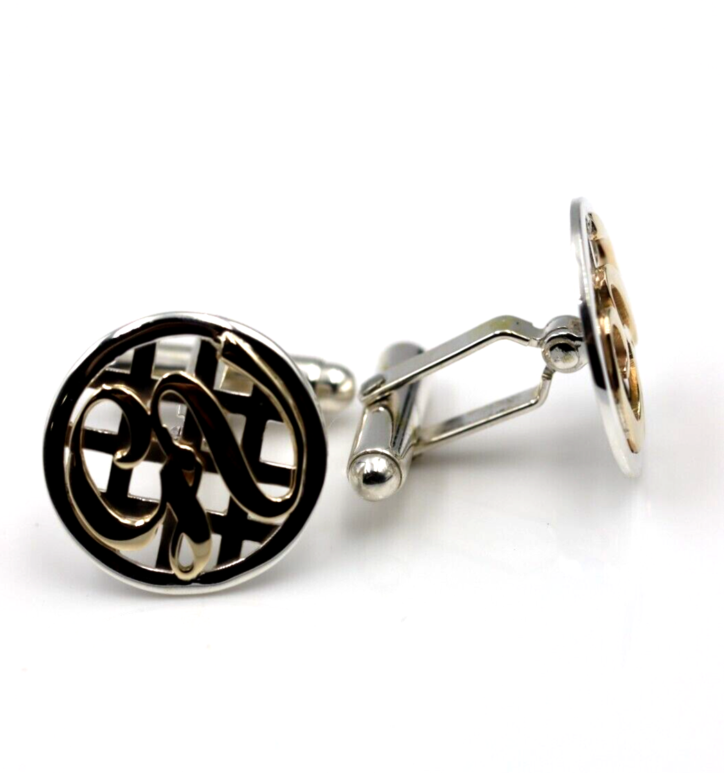 Genuine Sterling Silver + 9ct Yellow Gold Heavy Cuff Links with your initials