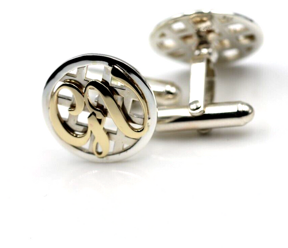 Genuine Sterling Silver + 9ct Yellow Gold Heavy Cuff Links with your initials