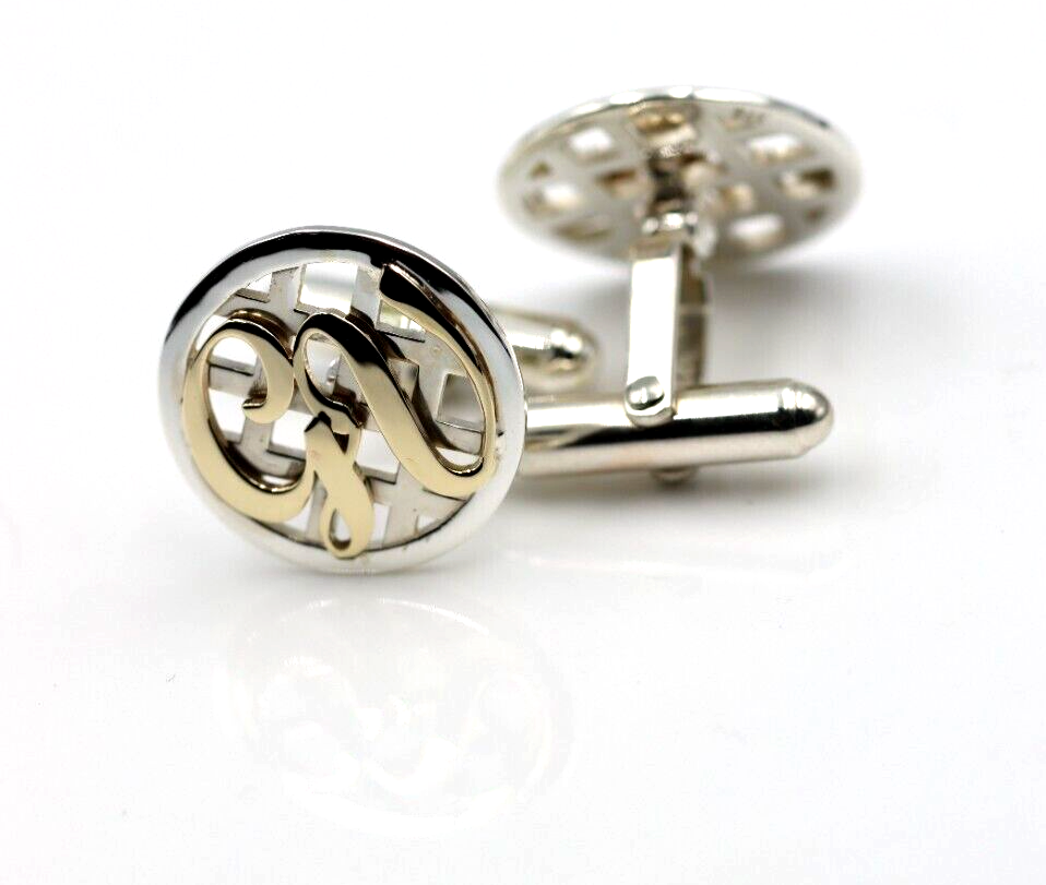 Genuine Sterling Silver + 9ct Yellow Gold Heavy Cuff Links with your initials