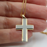 Genuine 18ct 750 Yellow & White Gold Full Solid Cross Pendant Two Tone (Chain not included)