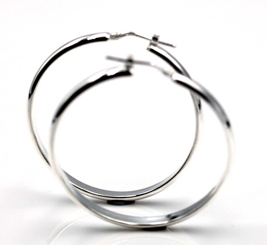 Sterling Silver 44mm Large Half Round Plain Hoop Earrings