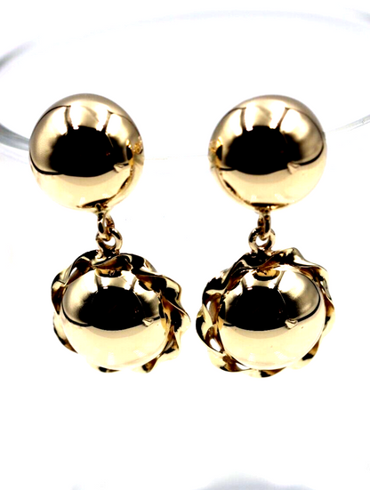 Genuine New 9ct Yellow, Rose or White Gold Double Ball Fancy Drop Half Ball Stud Earrings