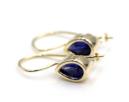 Genuine  9ct Yellow, Rose or White Gold Blue Stone Teardrop Earrings