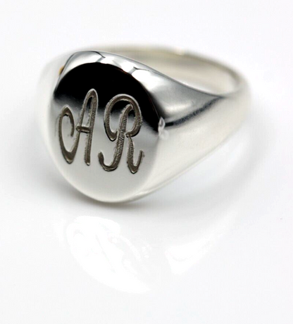 Genuine Heavy Solid Sterling Silver 925 Oval Men Signet Ring With Two Initial