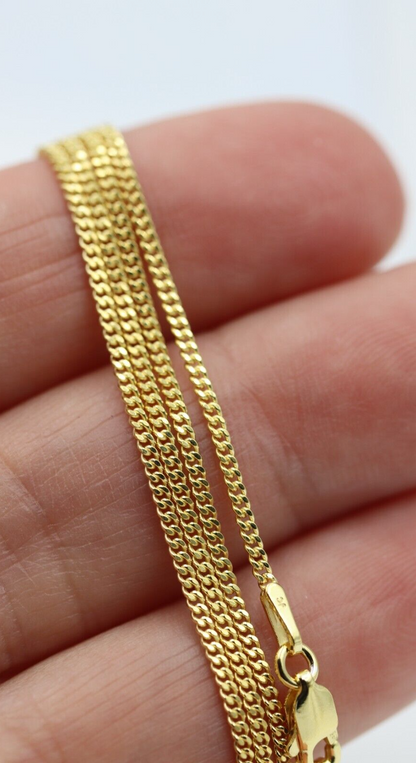 Sterling Silver 925 Yellow Gold Triple Plated Curb Kerb 1mm Chain Necklace