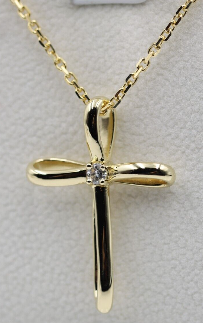 Genuine Solid 18ct 18kt 750 Yellow, Rose or White Gold 10pt Diamond Fancy Modern Cross Pendant