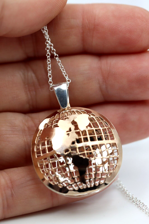 Sterling Silver 925 and S/S PHGP Reversible Cut Out World Map- Free express post