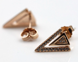 Genuine Sterling Silver Gold Plated Rose GP Gold Plated CZ Triangular Stud Earrings -Free post