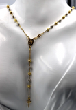 18ct Yellow Gold Ball Rosary Bead Necklace Mary Miraculous + Cross Pendant