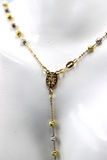 18ct Yellow Gold Ball Rosary Bead Necklace Mary Miraculous + Cross Pendant