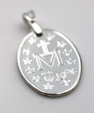 Fine Silver Miraculous Mary Pendant 20mm x 9mm Oval -Free post