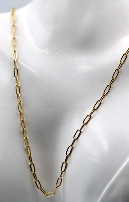 Genuine 60cm 18ct 750 Yellow Gold Paper Clip Chain Necklace -Free express post