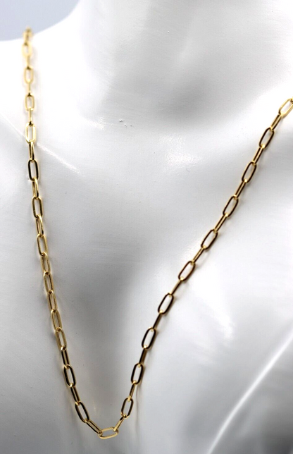 Genuine 60cm 18ct 750 Yellow Gold Paper Clip Chain Necklace -Free express post