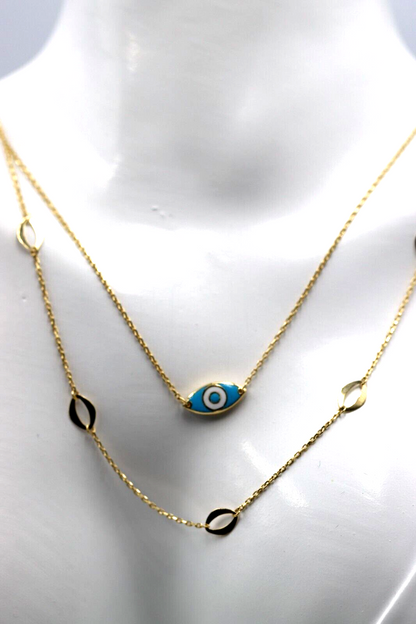 Genuine 18ct 750 Gold Yellow Gold Staker Greek Eye Necklace Chain 3.49g