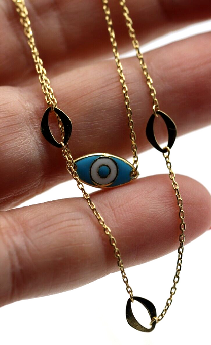 Genuine 18ct 750 Gold Yellow Gold Staker Greek Eye Necklace Chain 3.49g