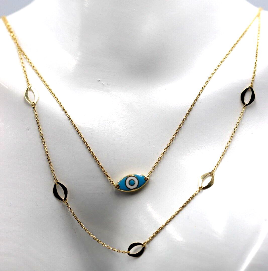 Genuine 18ct 750 Gold Yellow Gold Staker Greek Eye Necklace Chain 3.49g