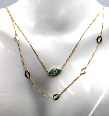 Genuine 18ct 750 Gold Yellow Gold Staker Greek Eye Necklace Chain 3.49g