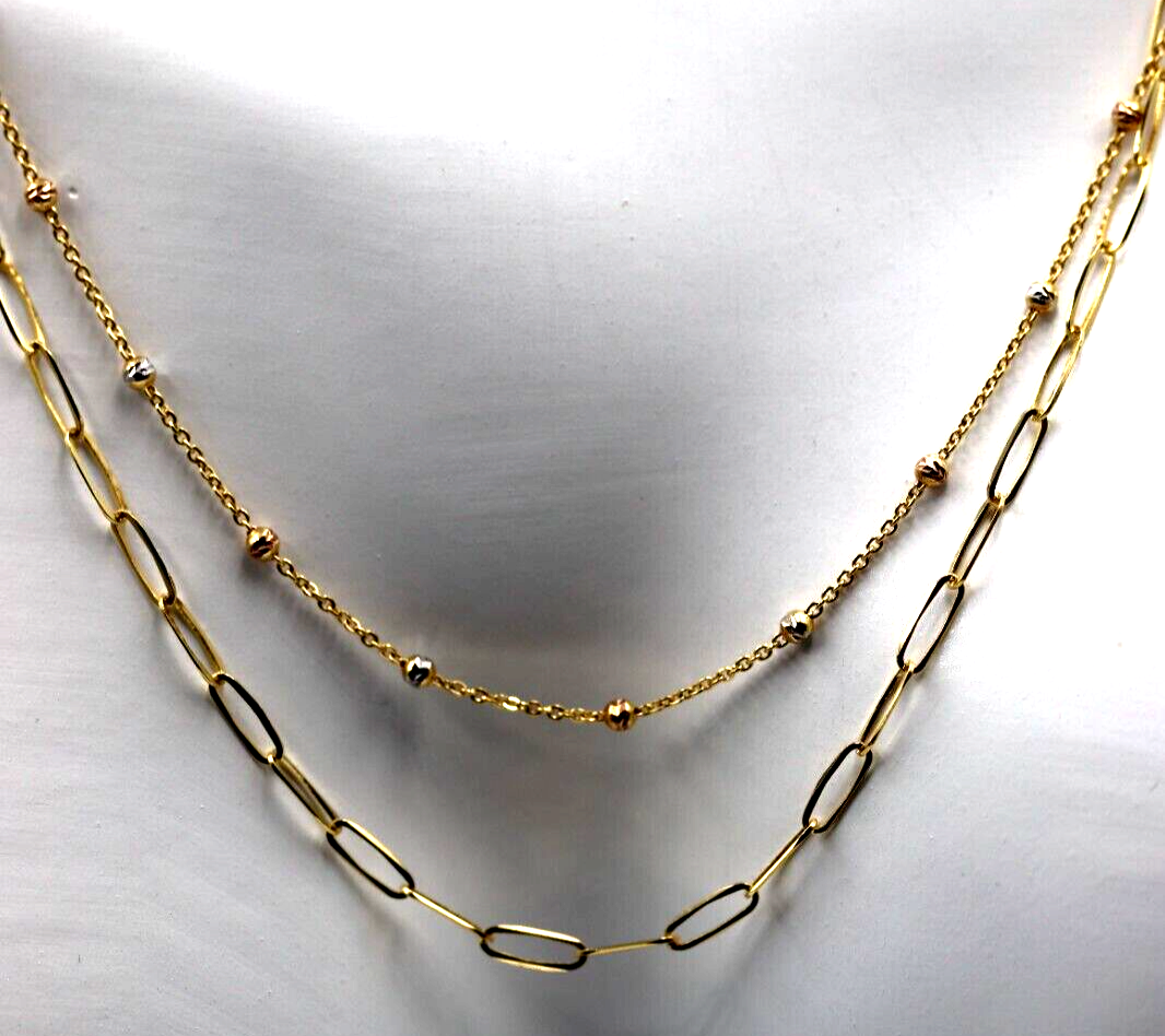 Genuine 46cm 18ct 750 Yellow Gold Paper Clip + Ball Chain Necklace Stackable