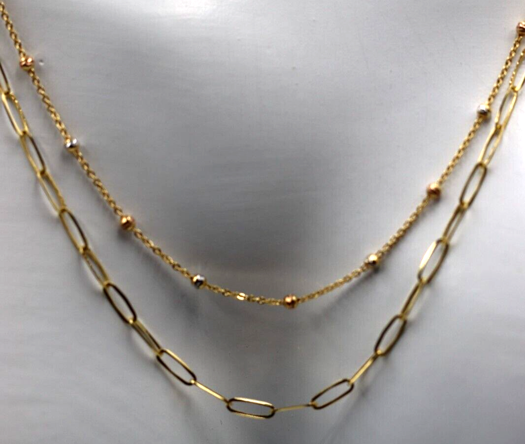 Genuine 46cm 18ct 750 Yellow Gold Paper Clip + Ball Chain Necklace Stackable