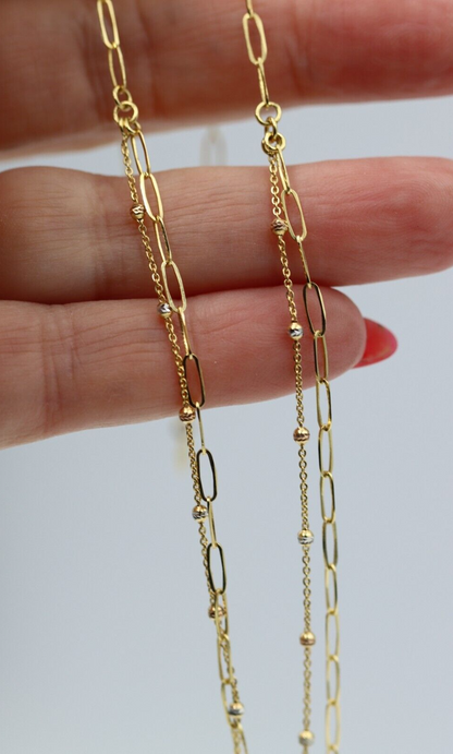 Genuine 46cm 18ct 750 Yellow Gold Paper Clip + Ball Chain Necklace Stackable