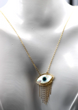 18ct 750 Gold Yellow Gold 43cm Mother Pearl Greek Eye Necklace Chain -Free express post
