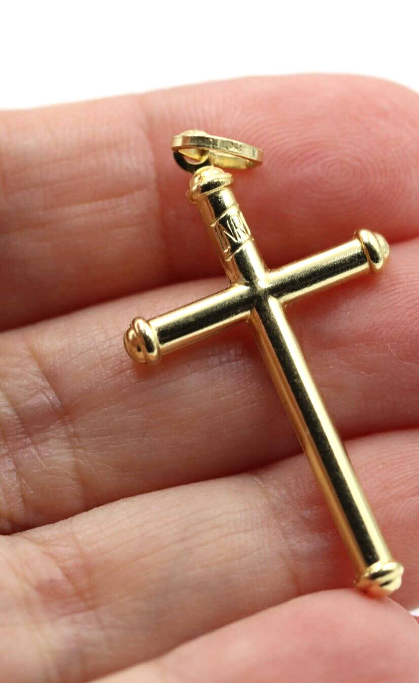 Genuine 18ct 18kt 750 Yellow Gold Hollow Cross Pendant -Free Express Post