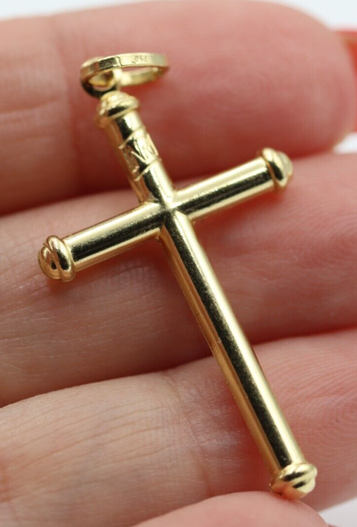 Genuine 18ct 18kt 750 Yellow Gold Hollow Cross Pendant -Free Express Post