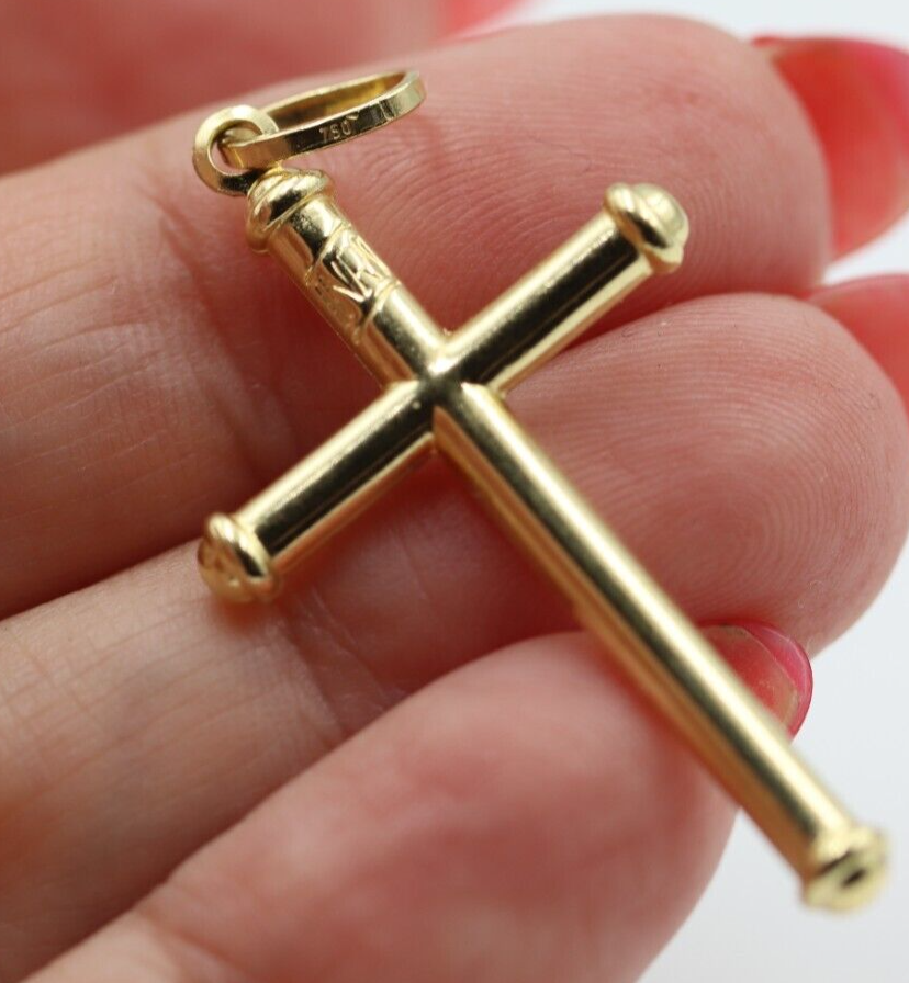 Genuine 18ct 18kt 750 Yellow Gold Hollow Cross Pendant -Free Express Post