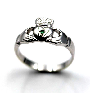 Kaedesigns Genuine Solid 9ct White Gold Irish Claddagh Ring Emerald Set Size M