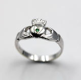Kaedesigns Genuine Solid 9ct White Gold Irish Claddagh Ring Emerald Set Size M