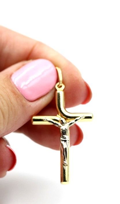 Genuine 18ct 18kt 750 Yellow Gold Hollow Crucifix Cross Pendant