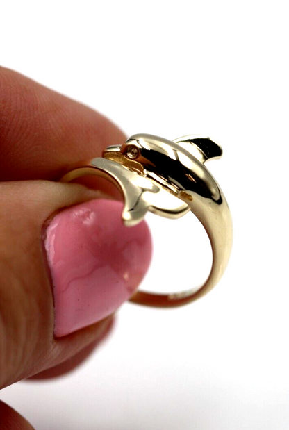 Genuine New 9ct Yellow or Rose or White Gold or Sterling Silver Dolphin Ring