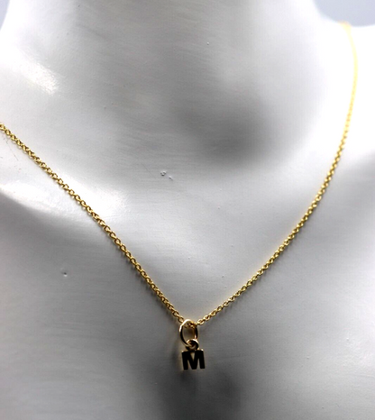 Genuine 9ct Yellow or Rose Gold 58cm Ladies Slider Heart Necklace Chain + Small Initial M Charm