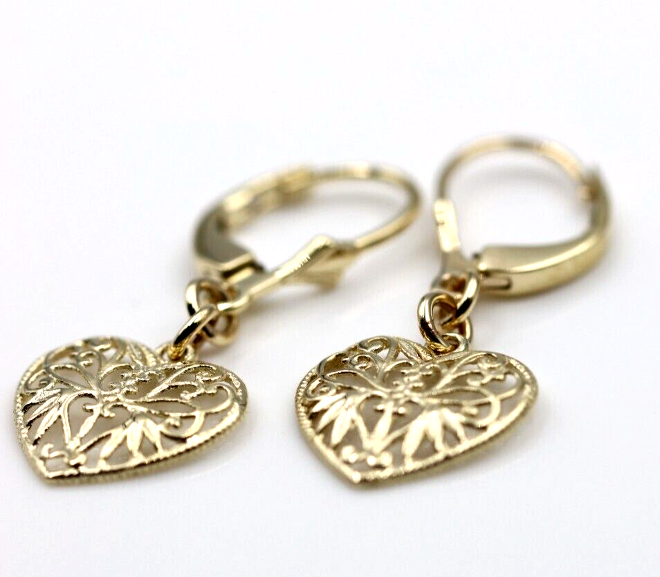 9ct Yellow, Rose or White Gold Filigree Heart Drop Filigree Continental Hook Earrings