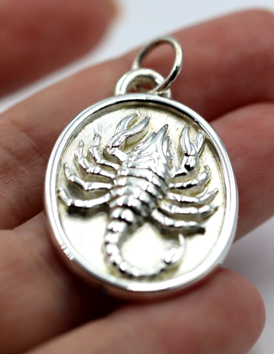 Genuine Sterling Silver 925 Large Solid Oval Scorpion Pendant