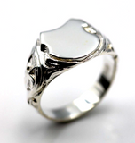 Size T Solid Sterling Silver 925 Shield Engraved Signet Ring