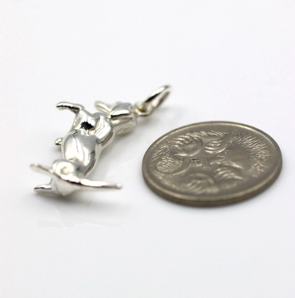 Genuine Sterling Silver Solid 925 Dachshund Sausage Dog Pendant / Charm