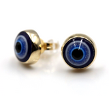 9ct 9K Solid Yellow, Rose or White Gold 12mm Evil Eye Stud Ball Earrings