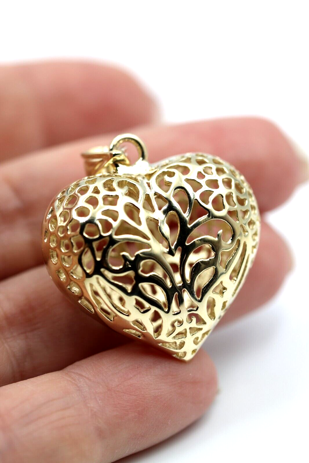 Kaedesigns, Genuine 9ct 9kt Large Yellow, Rose or White Gold Filigree Bubble Heart Pendant