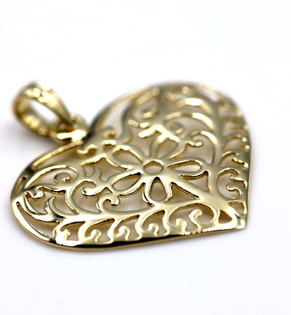 Kaedesigns New Genuine 9ct Large Yellow, Rose or White Gold Filigree Flower Heart Pendant