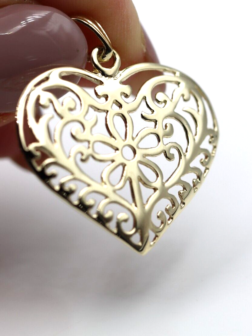 Kaedesigns New Genuine 9ct Large Yellow, Rose or White Gold Filigree Flower Heart Pendant