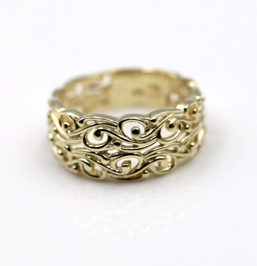 Kaedesigns New Genuine Size P 9ct Yellow, Rose or White Gold Wide Flower Filigree Ring