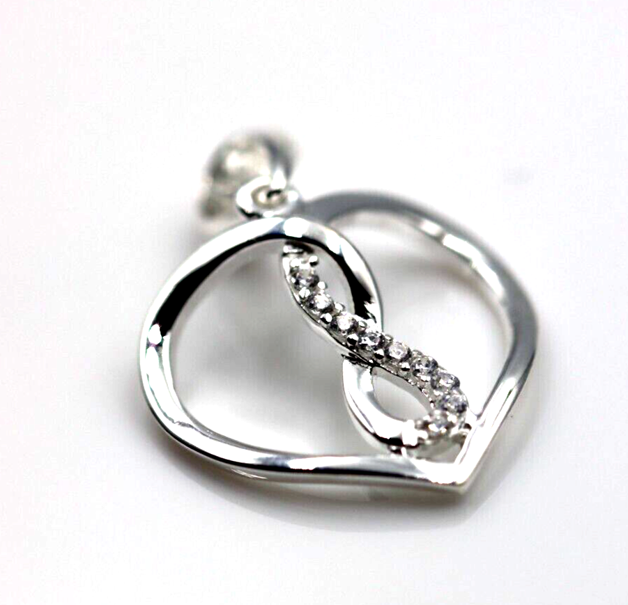 Sterling Silver 925 CZ Infinity Symbol in a Heart Pendant