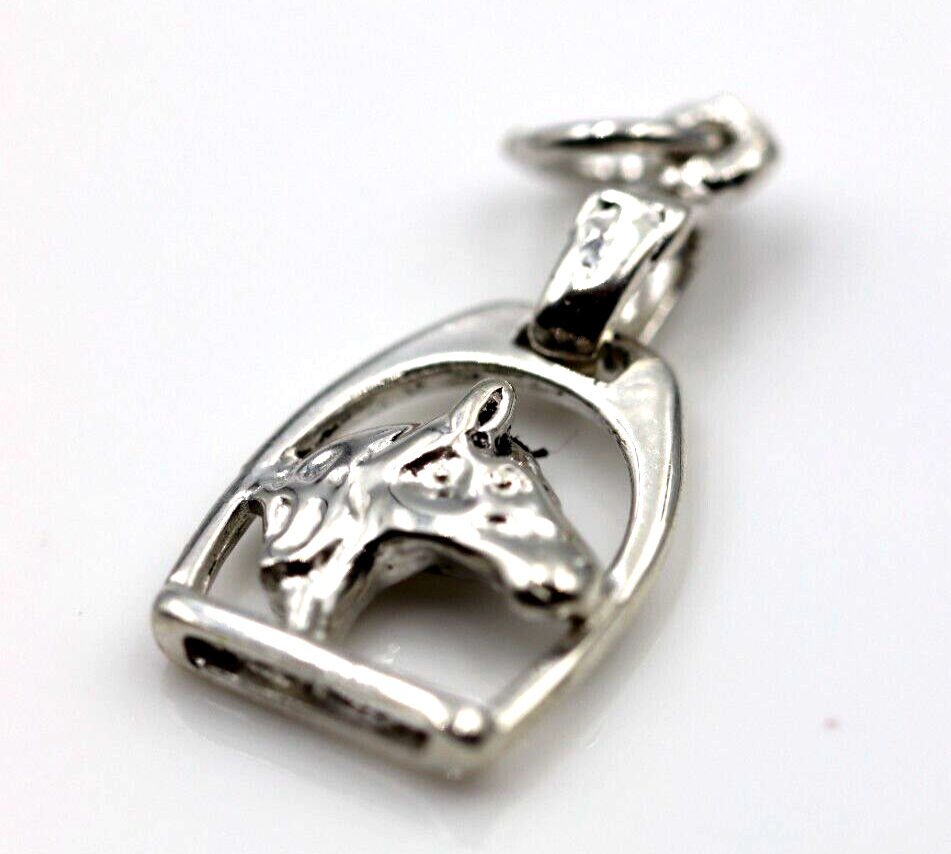 Genuine Sterling Silver or 9ct Yellow Gold, Small Horsehead in Stirrup Pendant or Charm