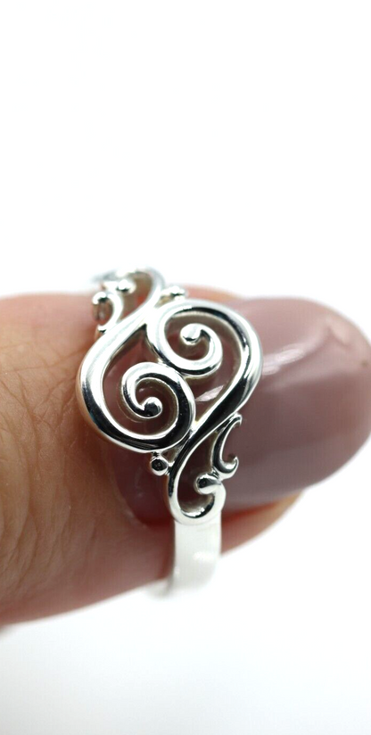 Kaedesigns Sterling Silver Full Solid Filigree Swirl Ring - Choose your size