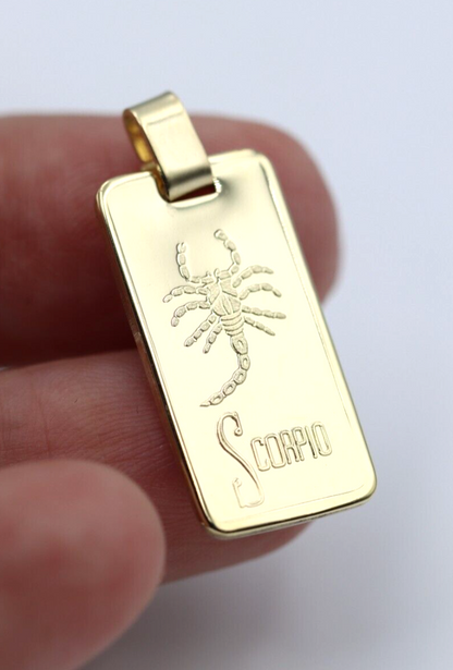 Genuine Large 9ct 9K Yellow Gold Rectangle Zodiac Scorpio Pendant 24mm x 12mm