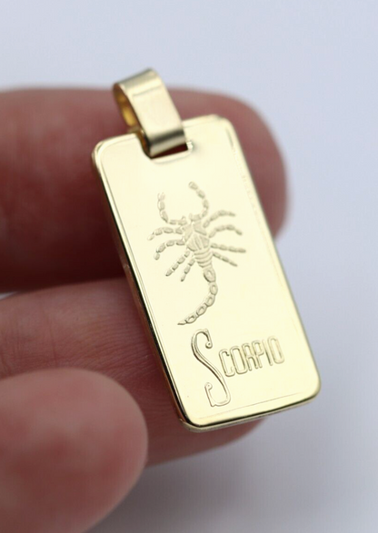 Genuine Large 9ct 9K Yellow Gold Rectangle Zodiac Scorpio Pendant 24mm x 12mm