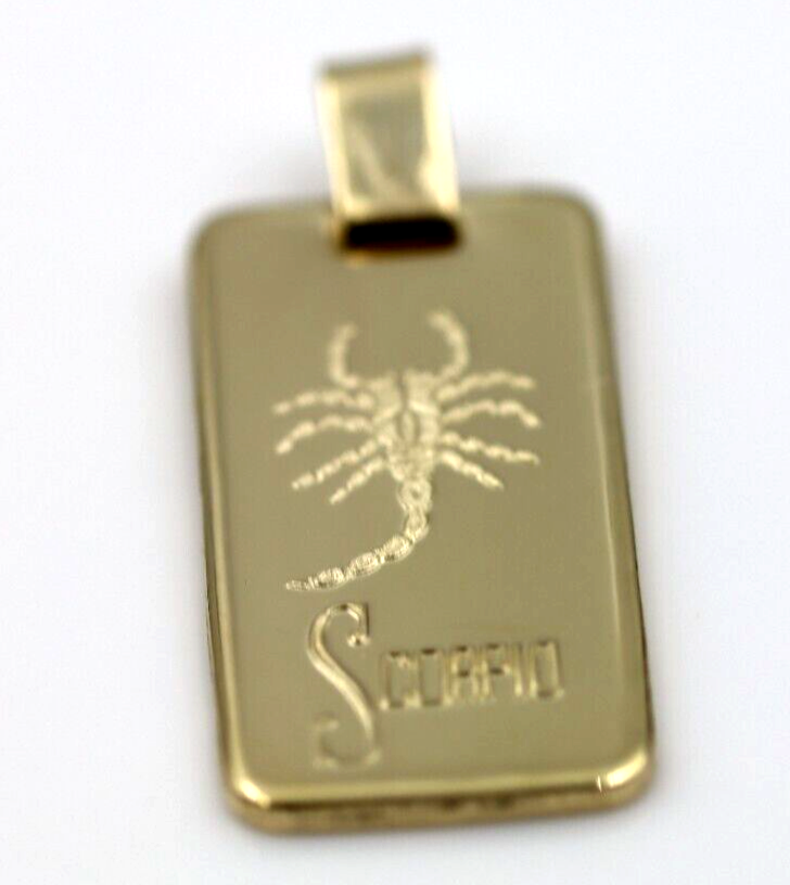 Genuine Large 9ct 9K Yellow Gold Rectangle Zodiac Scorpio Pendant 24mm x 12mm